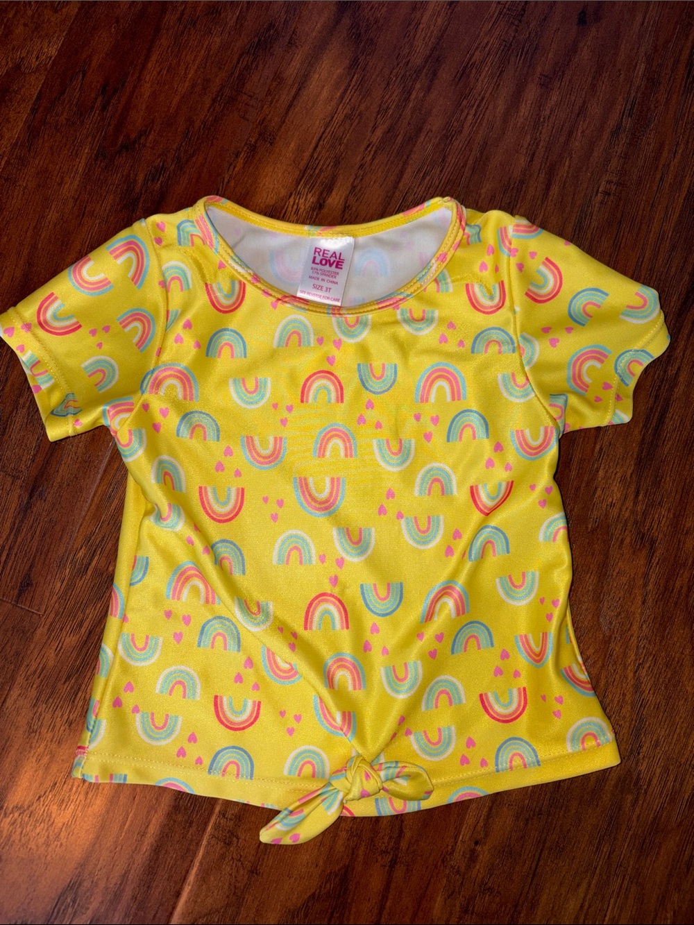 Real Love Yellow Rainbow Tie-Front Swim Shirt 3T